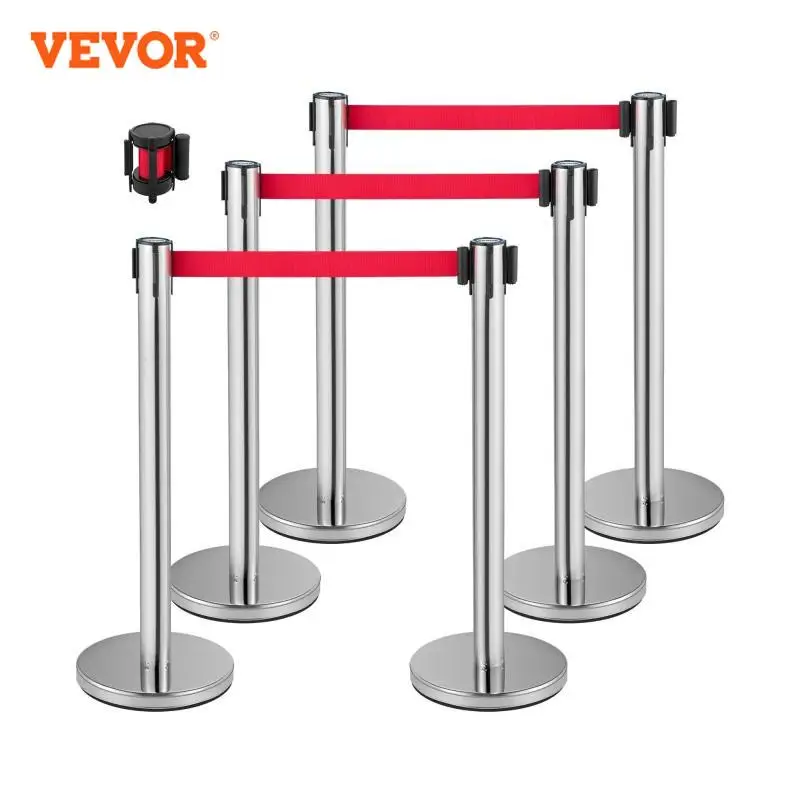 

VEVOR 2 3 6 8 Pcs Set Belt Stanchion Crowd Control Barrier Stainless Steel Queue Pole Retractable Belt for Bank Airport Stadium