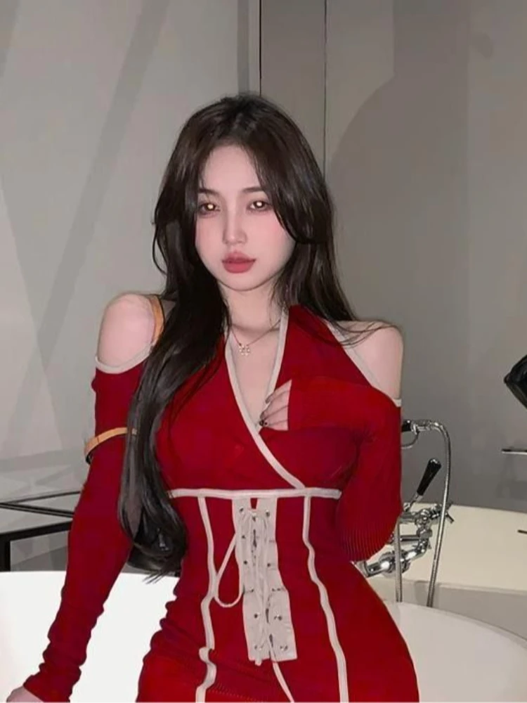 Vestido de ombro frio com nervuras feminino-Contraste de cintura bodycon mini vestido sexy streetwear casual vestido de festa