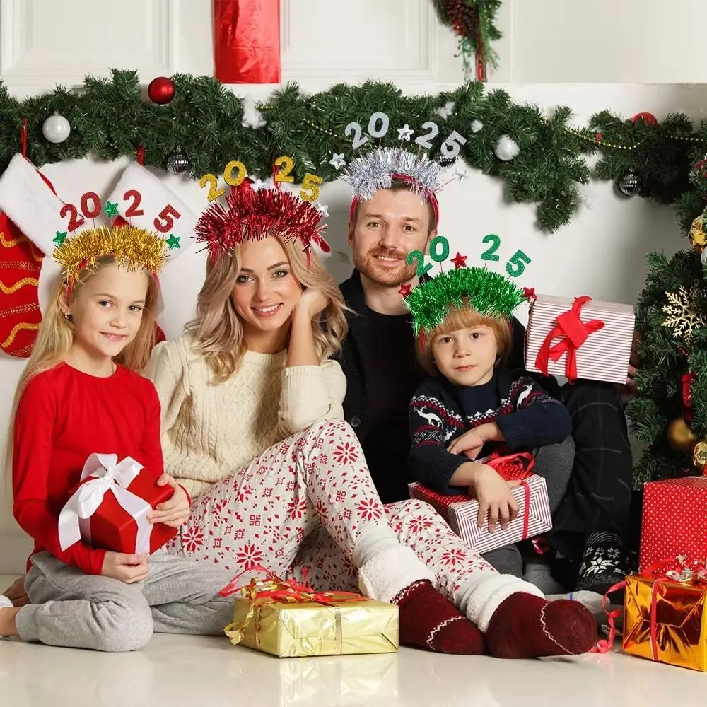 الذهب والفضة سنة جديدة سعيدة عقال ستار الترتر الزخرفية 2025 السنة الجديدة هيرباند أغطية الرأس الشعر هوب صور الدعائم الطرف