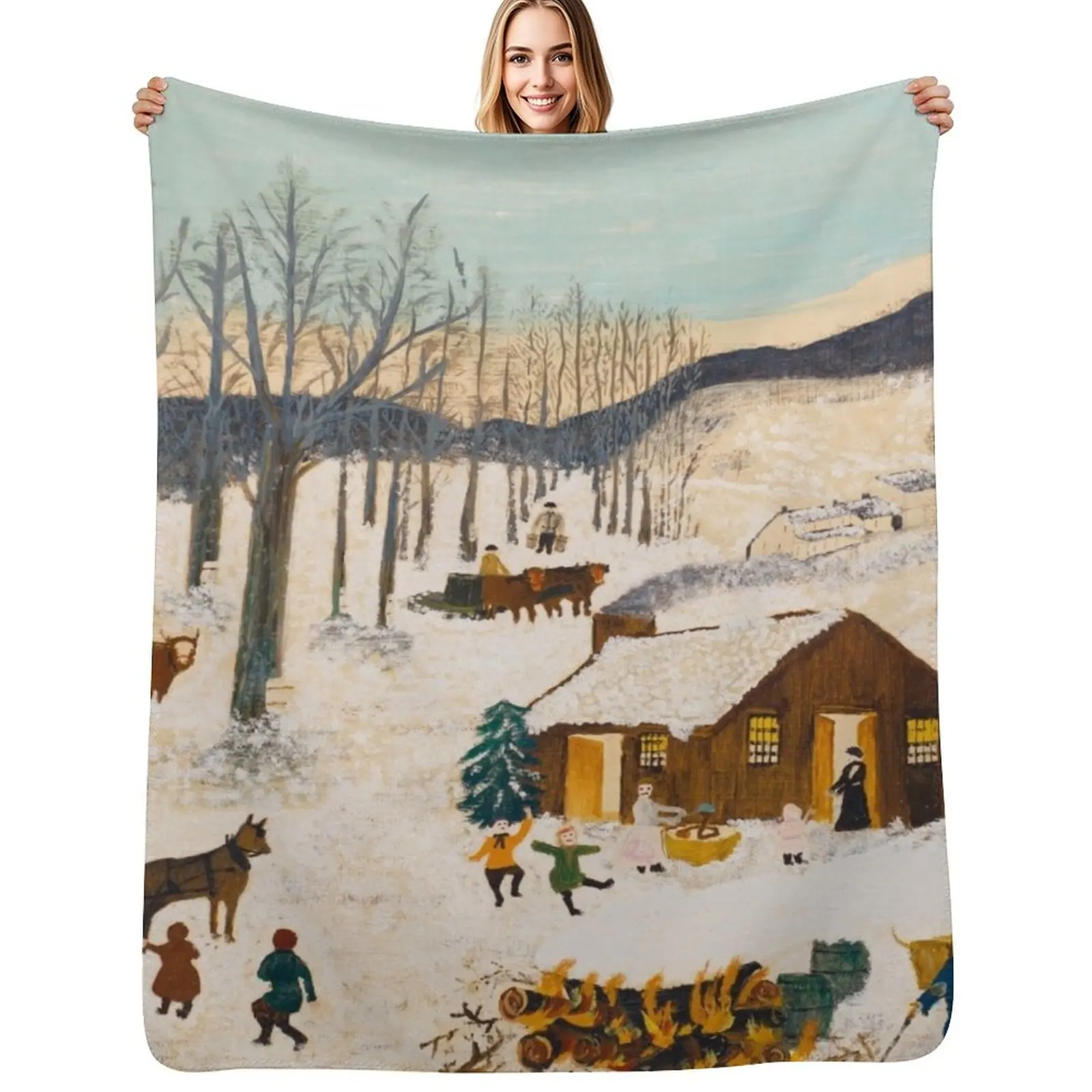 Anna Mary Robertson 'Grandma' Moses Sugaring Off American Folk Art Throw Blanket Men's Soft Warm Throw Blanket for Couch