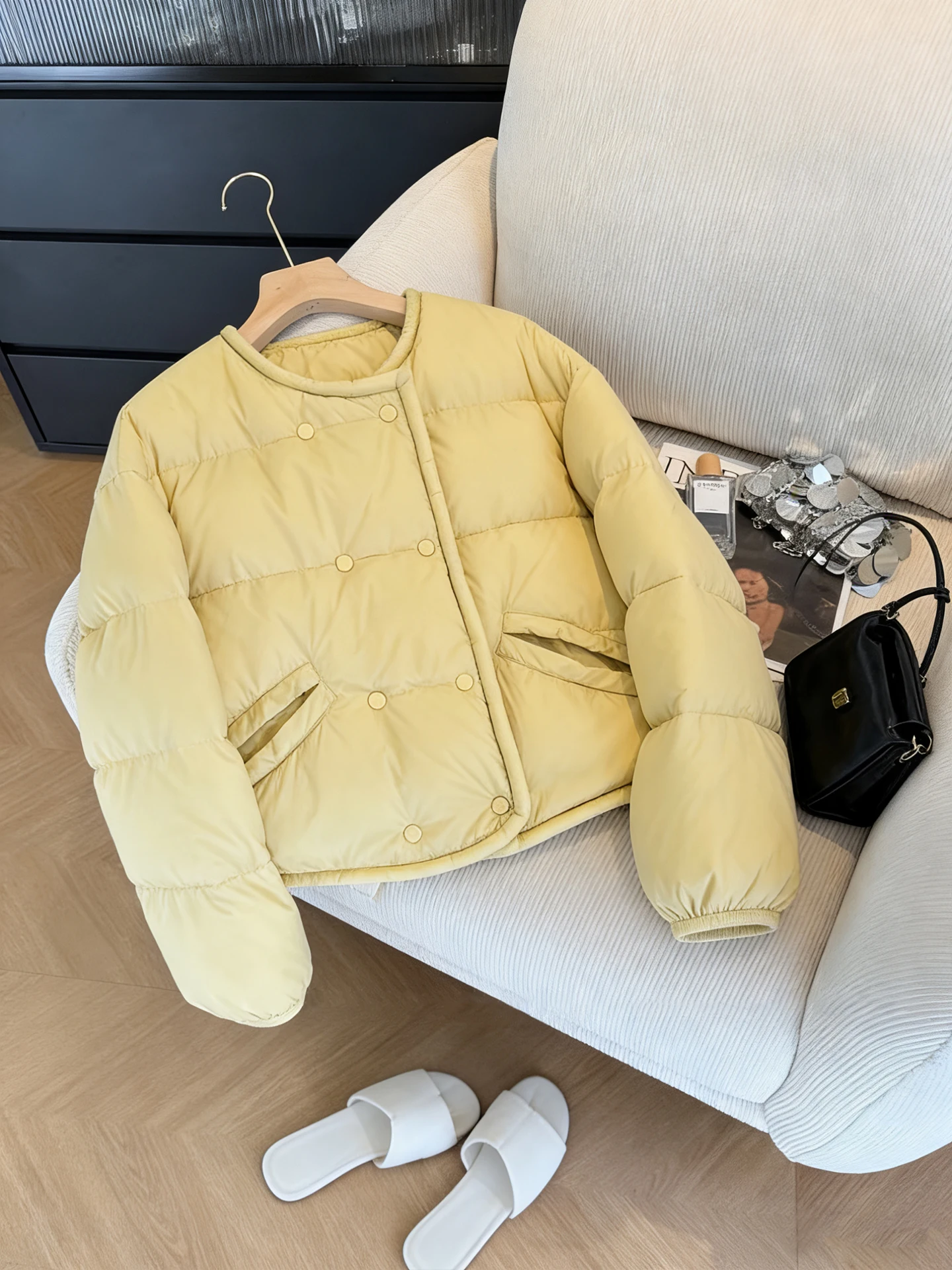 

Корейское хлопковое пальто Sle Round Ne для женщин, свободного кроя, модное, осенне-зимнее, белое, с эффектом улучшения цвета кожи, из хлопка