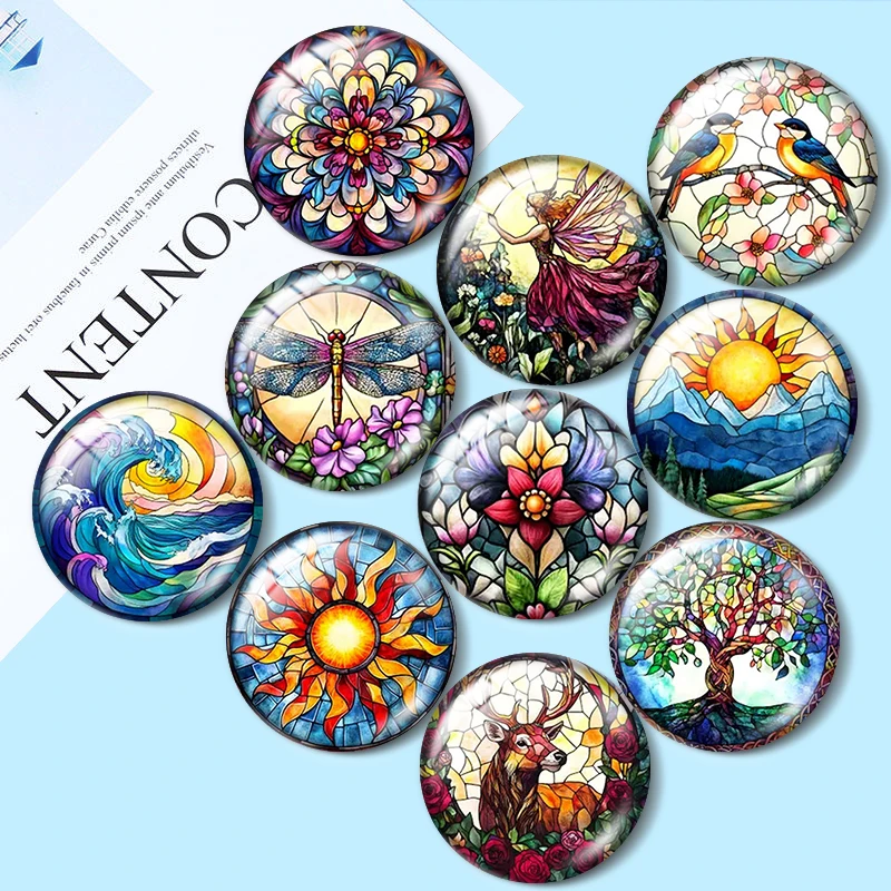 

Enchanted Watercolor pattern 12mm/18mm/20mm/25mm Round photo glass cabochon flat back Making findings keychain