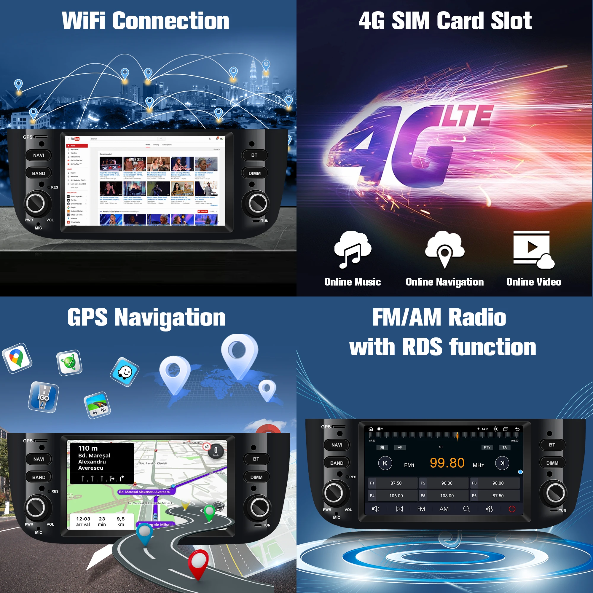 

Android Car radio for Fiat Linea Punto Evo 2012-2015 stereo screen 6.2’,Carplay Android Auto,Bluetooth,SWC,GPS,FM,4G,WIFI,4+64G