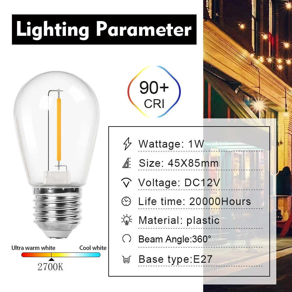 12V Laagspanning Led Vervanging Lamp S14 1W Plastic E27 DC12V Outdoor Onbreekbaar Solar String Gloeilampen Voor RV Camper Marine