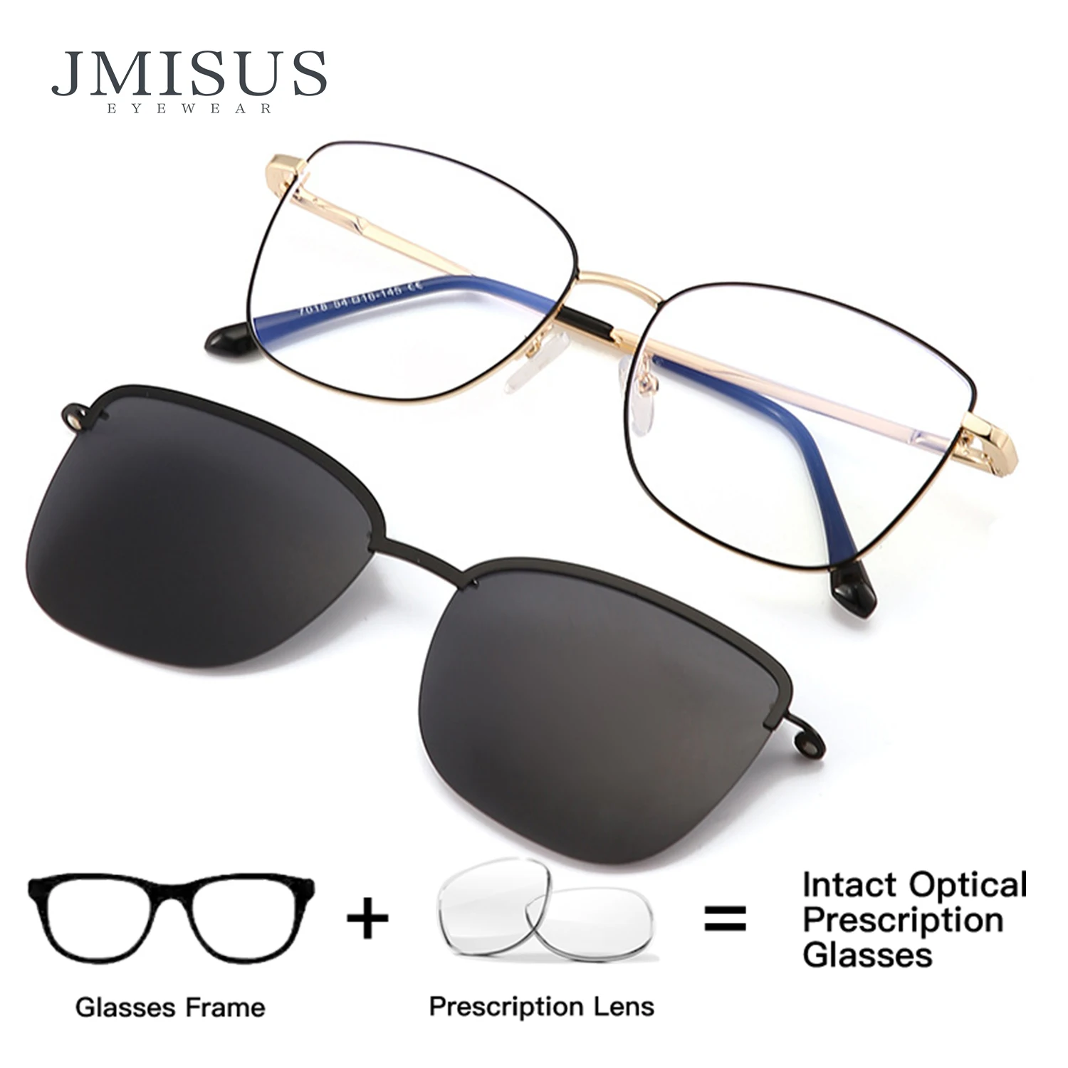 

JMISUS Square Clip on Prescription Glasses for Woman Ultralight Metal Blue Light Blocking Photochromic Grey Optical Eyewear