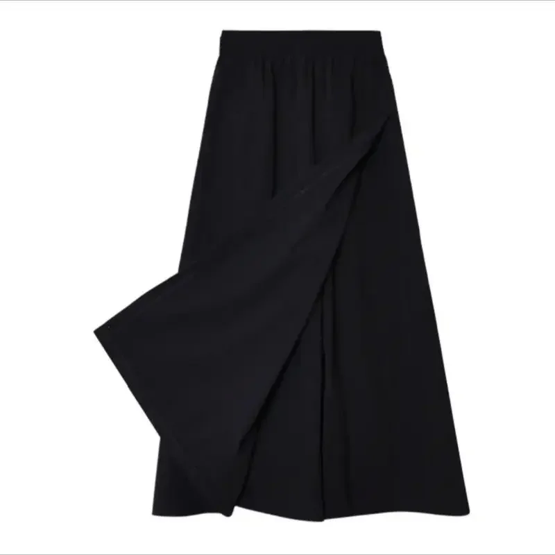 Summer Pantskirt Women High Waist Wide Leg Pants Gray Culottes Thin Loose Ice Silk Casual Overalls Semi Body Work Skirts Black