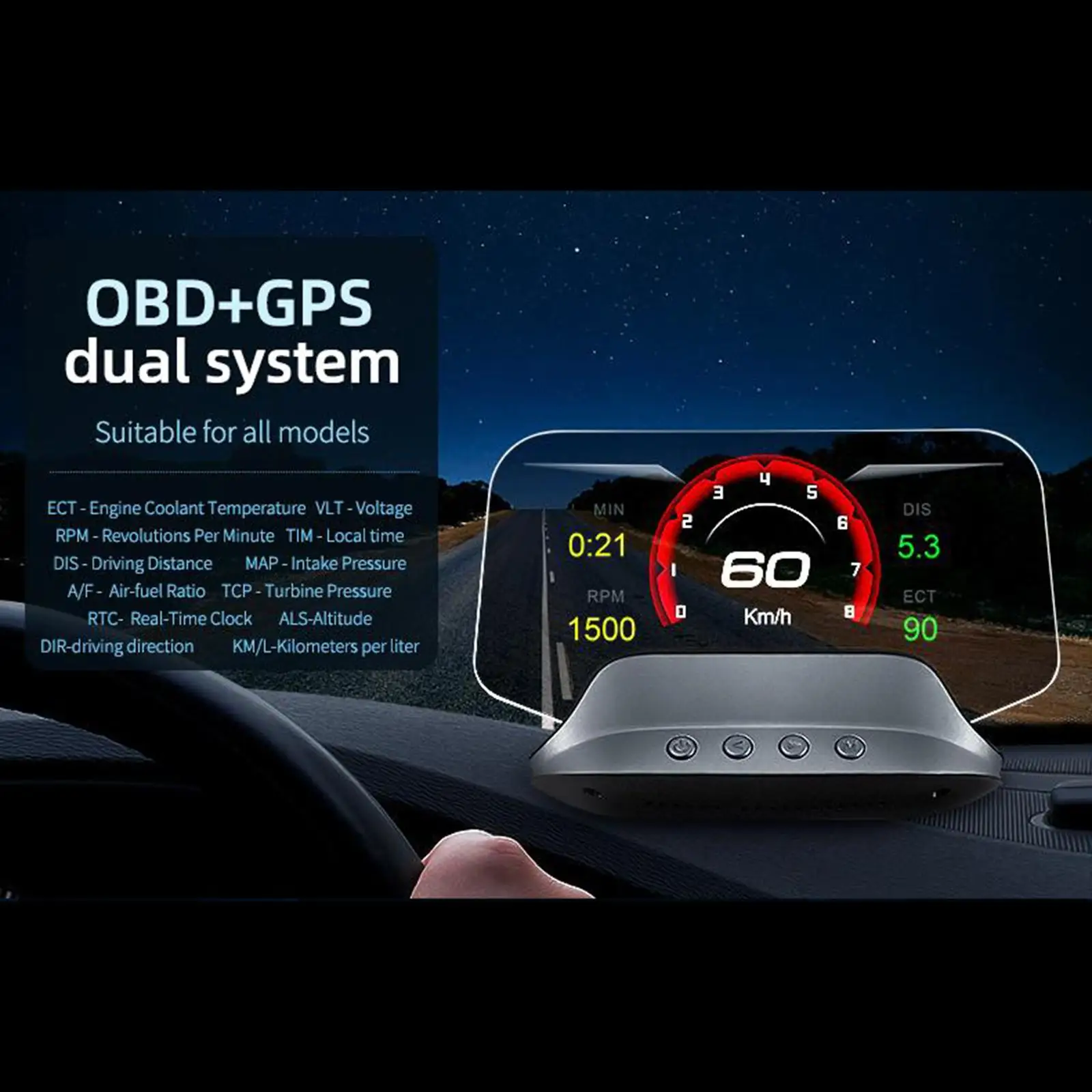 

OBD2 +GPS Dual Mode Smart Car Head Up Display Overspeed Warning Speedometer