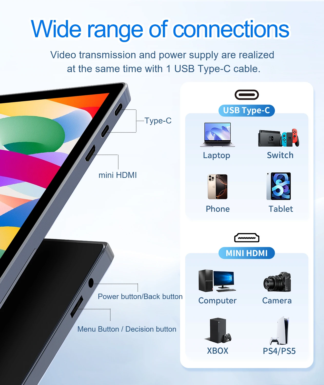 HAILESI 10.5인치 100% sRGB 1280P 휴대용 모니터 게이밍 노트북 디스플레이 (타입 C 미니 HDMI 지원, PS/Steam/Deck/Switch/PC 호환)