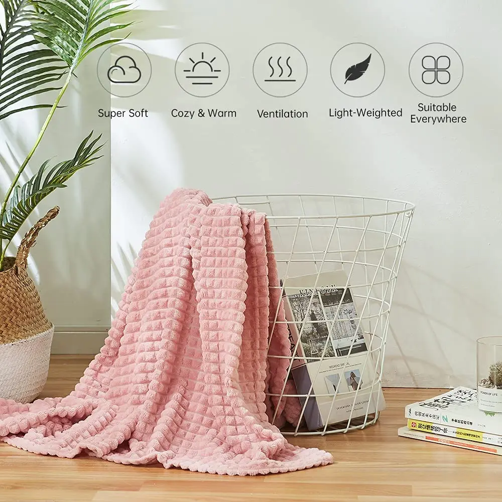 Simple&Opulence Winter Warm Throw Blanket Luxury Microfiber Super Soft Stereoscopic Grid Design Lightweight Blankets for beds