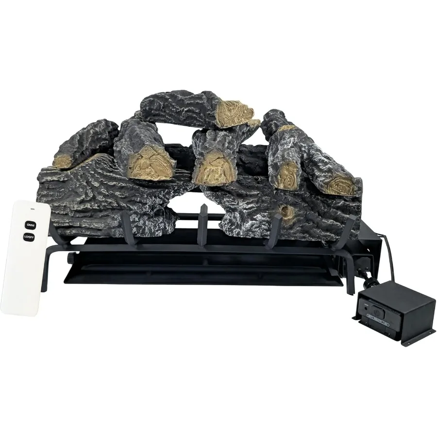 Conjunto de toras de gás ventiladas de 18-24 polegadas com controle remoto para válvula de motor de lareira a gás 24 polegadas marrom