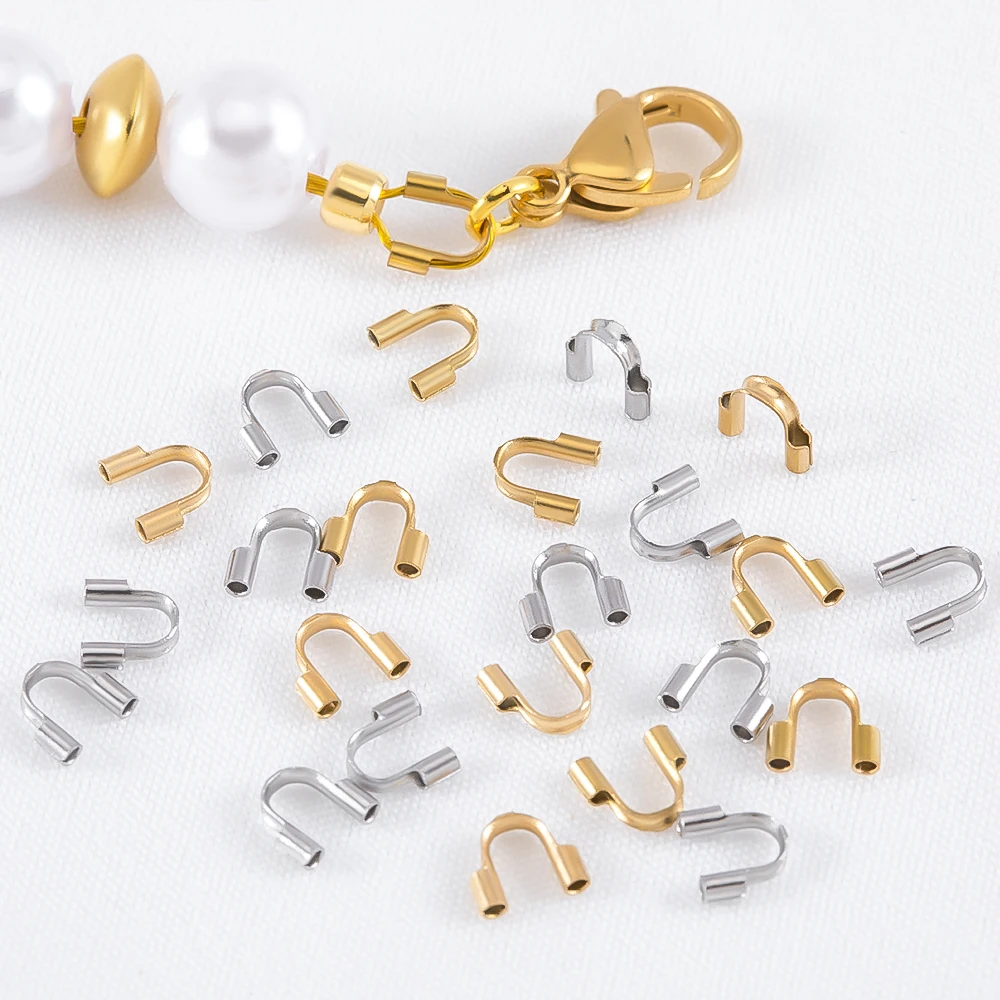 10pcs 30pcs Stainless Steel Gold Wire Protector Wire Guard Guardian Protectors Loops U Shape Clasps Connector DIY Jewelry Making