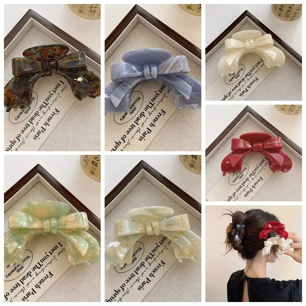 Vintage Acetate Acetic Acid Bow Hair Claw Korean Style High Ponytail Clip French Shark Clip Small Geometry Hair Crab Clip Women