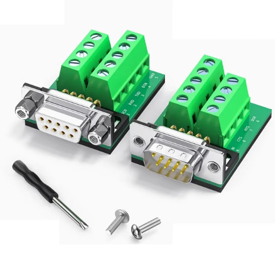 2026 new modelGold plated DB9 solder free male and female RS232 plug 9-pin serial port DB9 adapter terminal adapter board