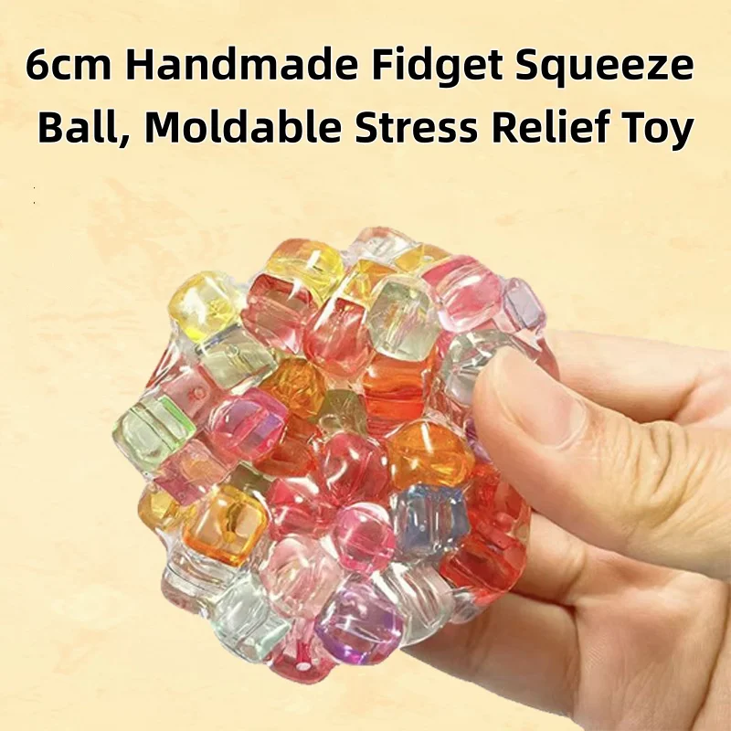 6cm Rainbow Noisy Squeeze Fidget Ball Handmade Moldable Slow Rebound Stress Relief DIY Vacuum Pump Shaping Creative Toys Gifts