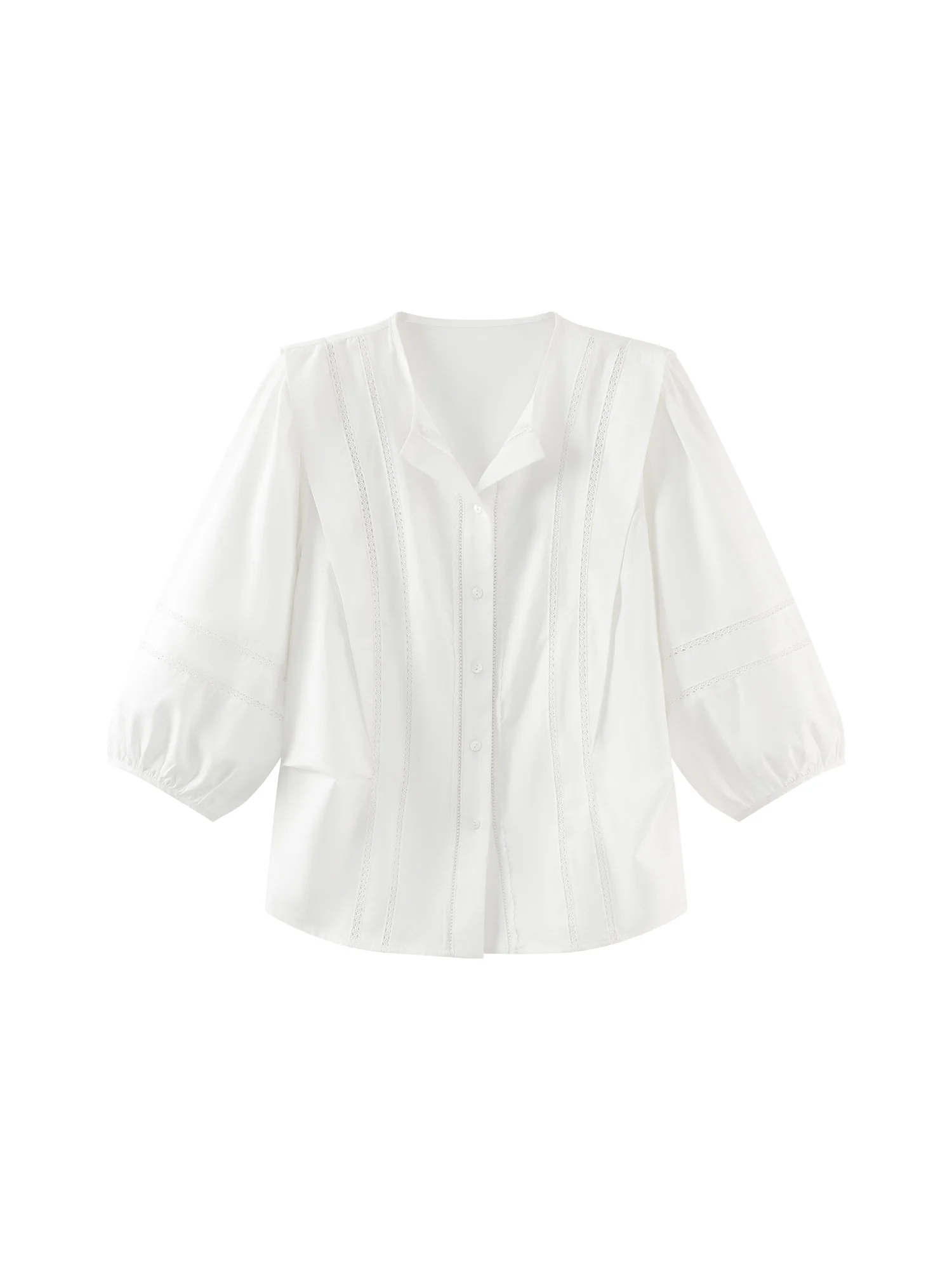 Elegant Vintage Casual Hollow Out Lace Lantern Sleeve Shirt Summer White Blouse for Women Chic Waist Design Office Workwear Top