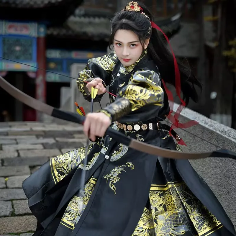 

Hanfu Robe Men&Women Ancient Chinese Hanfu Armour Gown Archer Cosplay Costume Red Black Hanfu Sets For Couples Plus Size 2XL