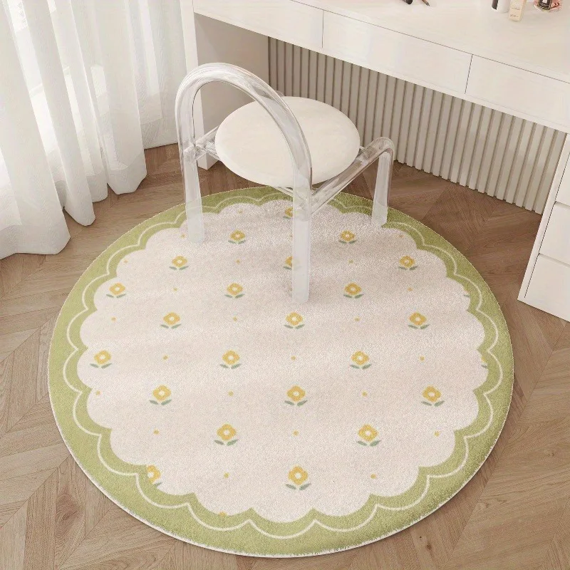 Round Pink Floral Decorative Rug - Soft Area Carpet for Living Room, Bedroom Chair, Dressing Table, Indoor Spaces Floor Mat