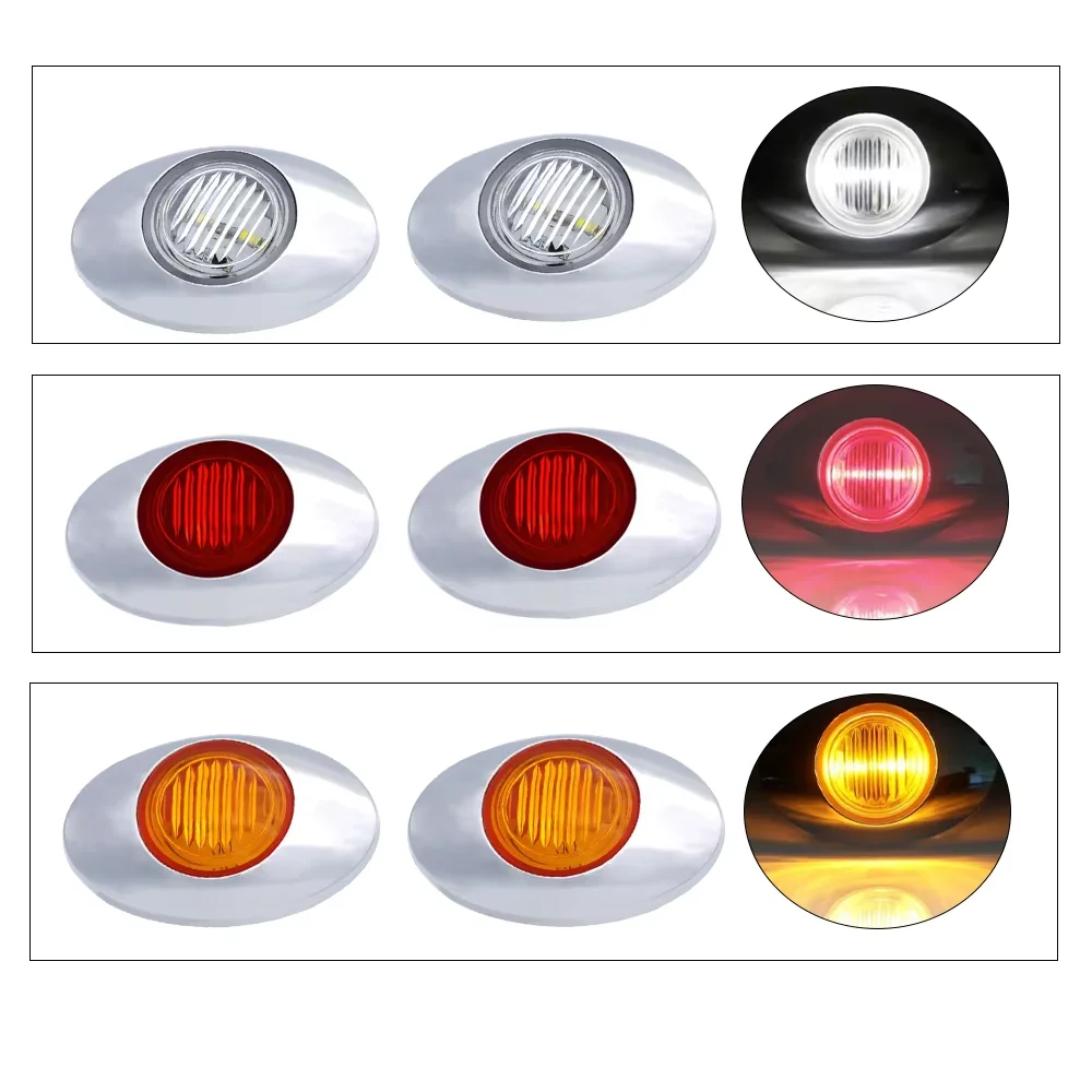 3LED Oval Chrome LED Side Marker Lights Trucks Trailer Lamp Yellow/Red/White LED Clearance Lights 12V Trucks Indicator Side Ligh