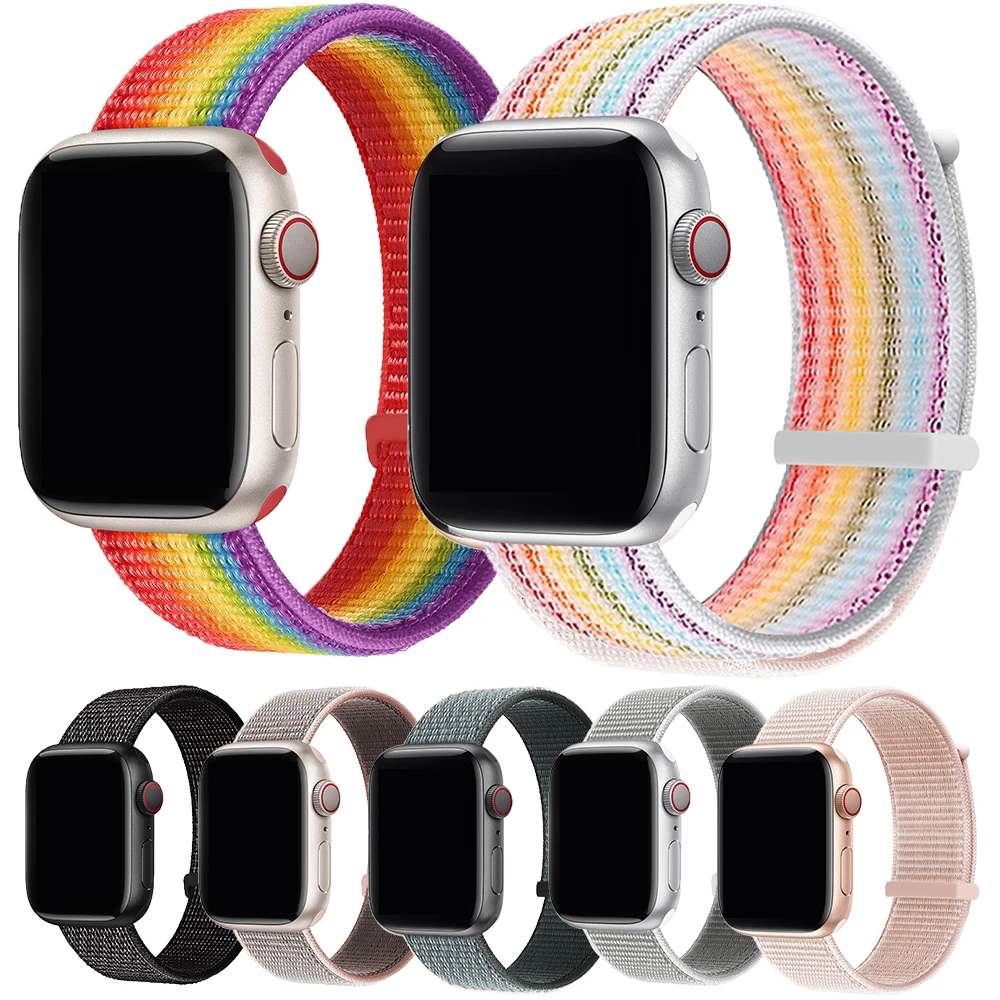 

Ремешок нейлоновый для Apple Watch Band 9/8/7/6/5 SE, нейлоновый браслет для IWatch S9, 49 мм 40 мм 44 мм 45 мм 41 мм 38 мм 42 мм