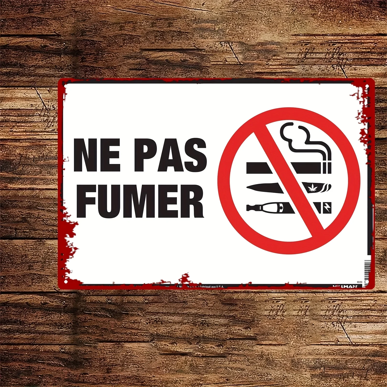 Metal No Smoking Sign -  French Bilingual Prohibition Design with Smoke Graphics, Durable Weather-Resistant for Indoor/Outdoor