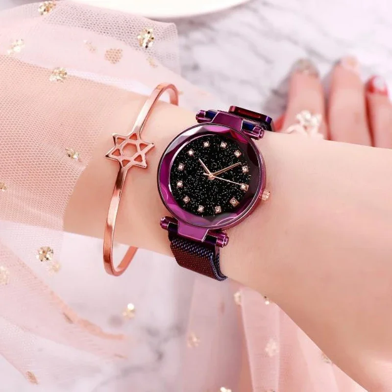 Women Watches Fashion Starry Sky 2024 New Popular Ladies Quartz Clock Luxury Magnetic Mesh Female Fashion Wristwatch