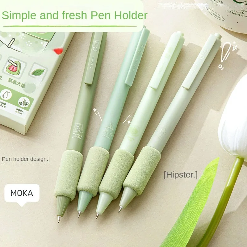 4Pcs/set Green Coffee Gel Pen For Students Soft Touch 0.5MM Writing Ballpoint Pen Black Refill Stationery Office School Supplies