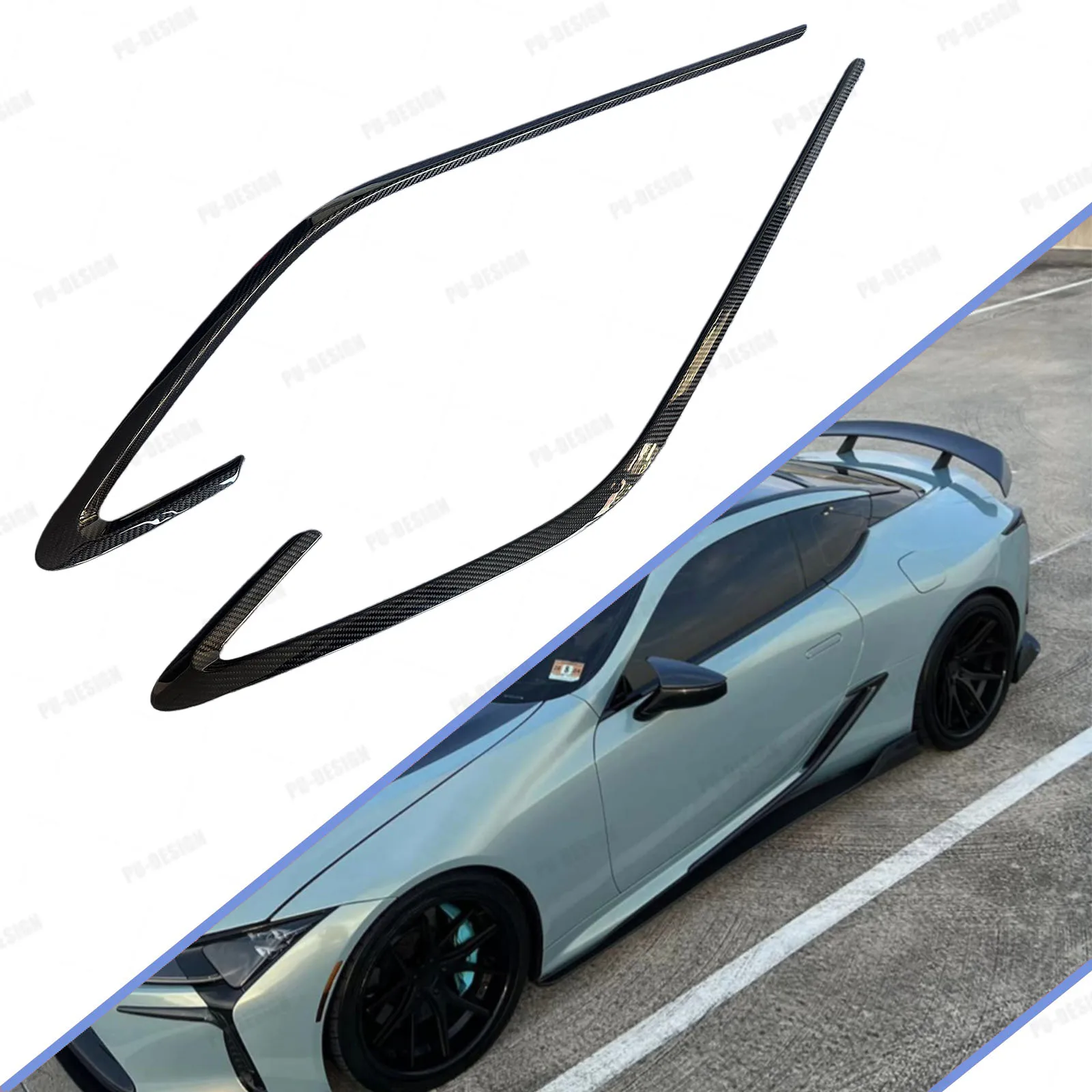 For Lexus LC500 LC500H 2018+ Car Front Bumper Side Decorative Strips Trim Stickers Dry Carbon Auto Exterior Styling Accessories