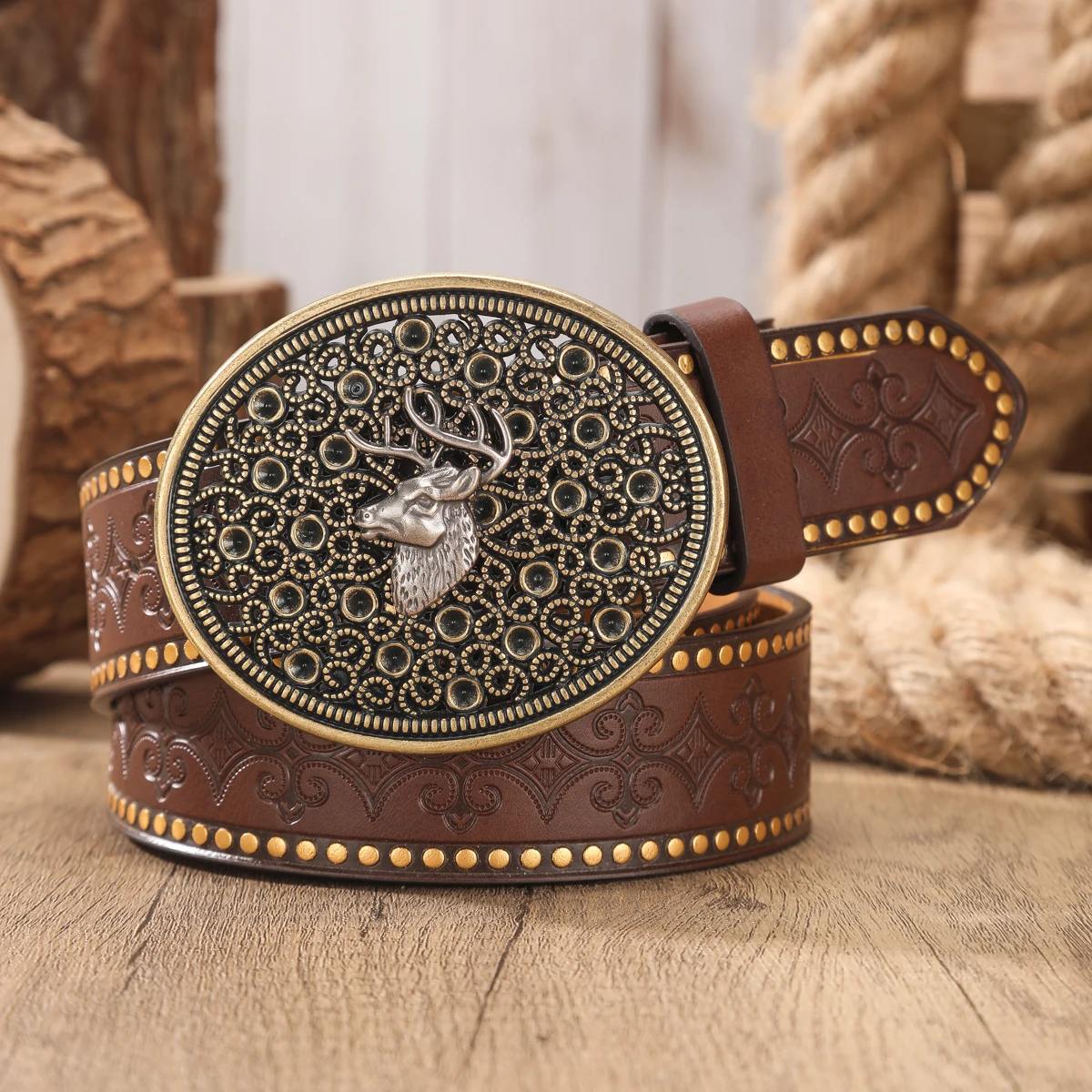 1pc Western Cowboy Style Belt - Suitable for Both Men and Women. Western Buckle PU Embossed Belt. Perfect for Pairing with Jeans