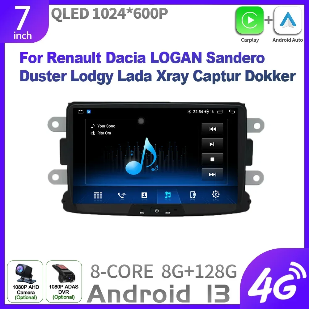 Android 13 Wireless Carplay per Renault Dacia LOGAN Sandero Duster Lodgy Lada Xray Captur Dokker schermo di navigazione multimediale
