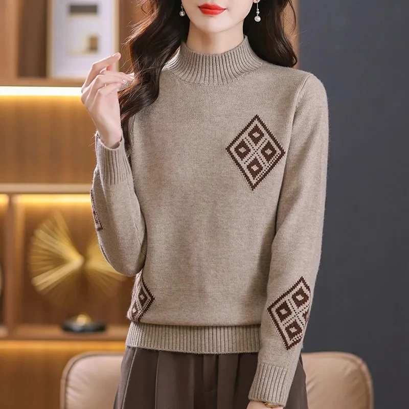 2024 Spring Autumn Winter Knitwear Women Sweaters Fashion Casual Warm Knit Cable Jumper Female Turtleneck Sweater