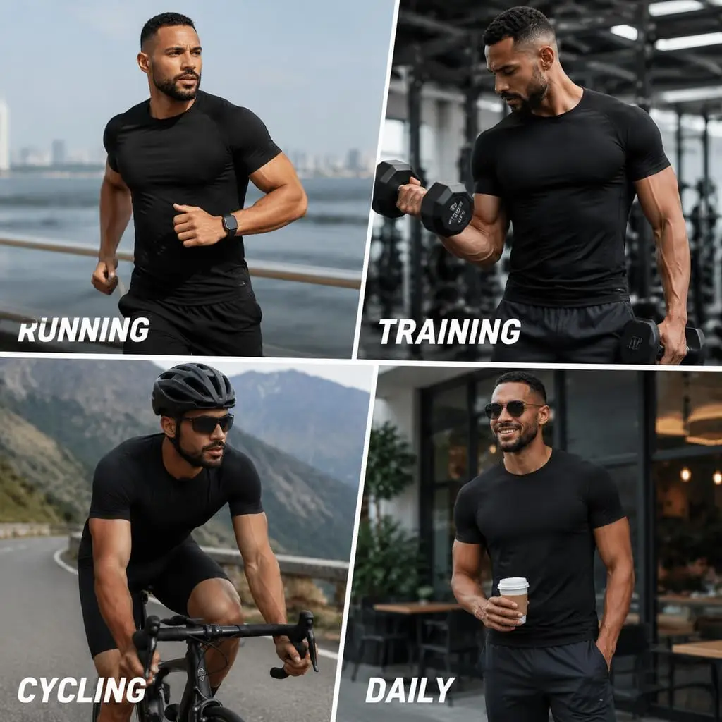 1/2/5er-Pack Herren-Kompressionsshirt, Kurzarm, Schnelltrocknend, Atmungsaktiv, Sportunterwäsche mit Stretchmaterial für Fitness und Laufen – Detail 7