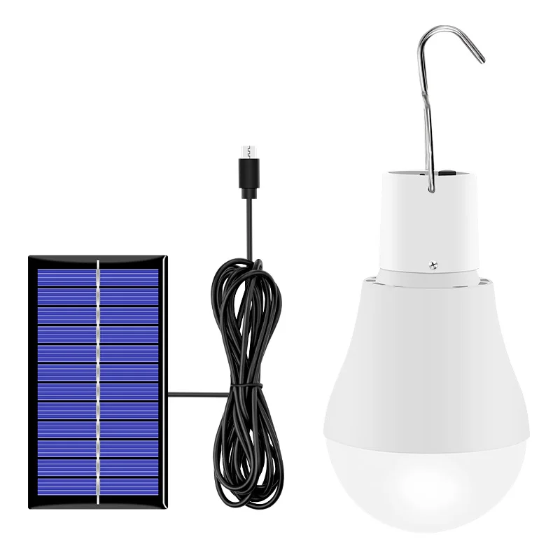 Solar Light LED Rechargeable Charge Bulb Hanging Courtyard Garden Camping Lamp Outdoor Indoor Emergency Built in Battery Flood