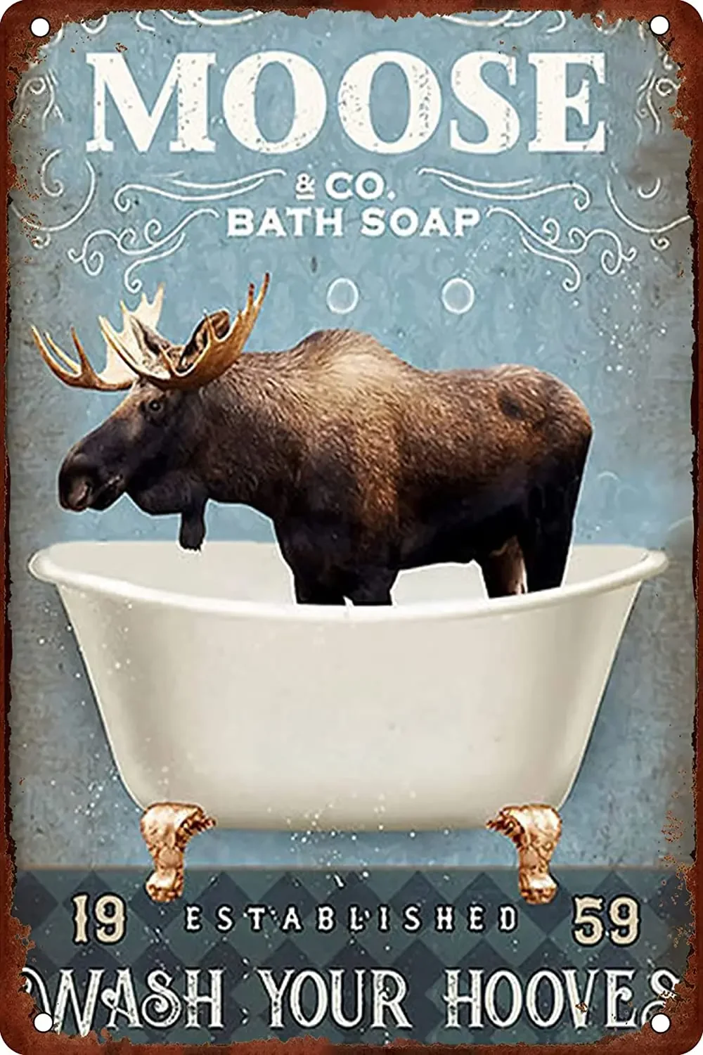 Moose Co. Bath Soap Wash Your Hooves Metal Tin Signs Moose Decor Signs Wall Metal Poster for Office Cafe Bathroom