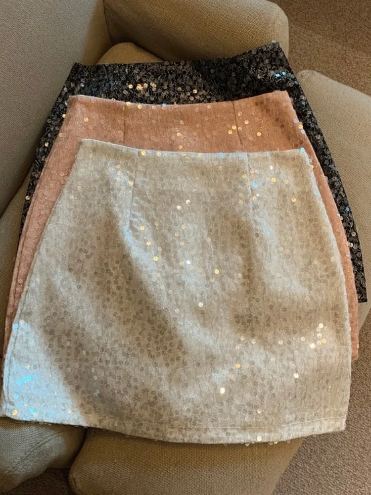 

Sparkling Skirt Women's High Waist A-Line Sexy ort Skirt Ci Commute Casual Sle Sequin f Body Slimming Skirt