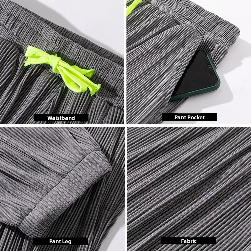 

Ice Silk Men's Summer New Thin Large Size Loose Nine Points Sports Harlan Pants High Elastic Striped Casual Long Pants