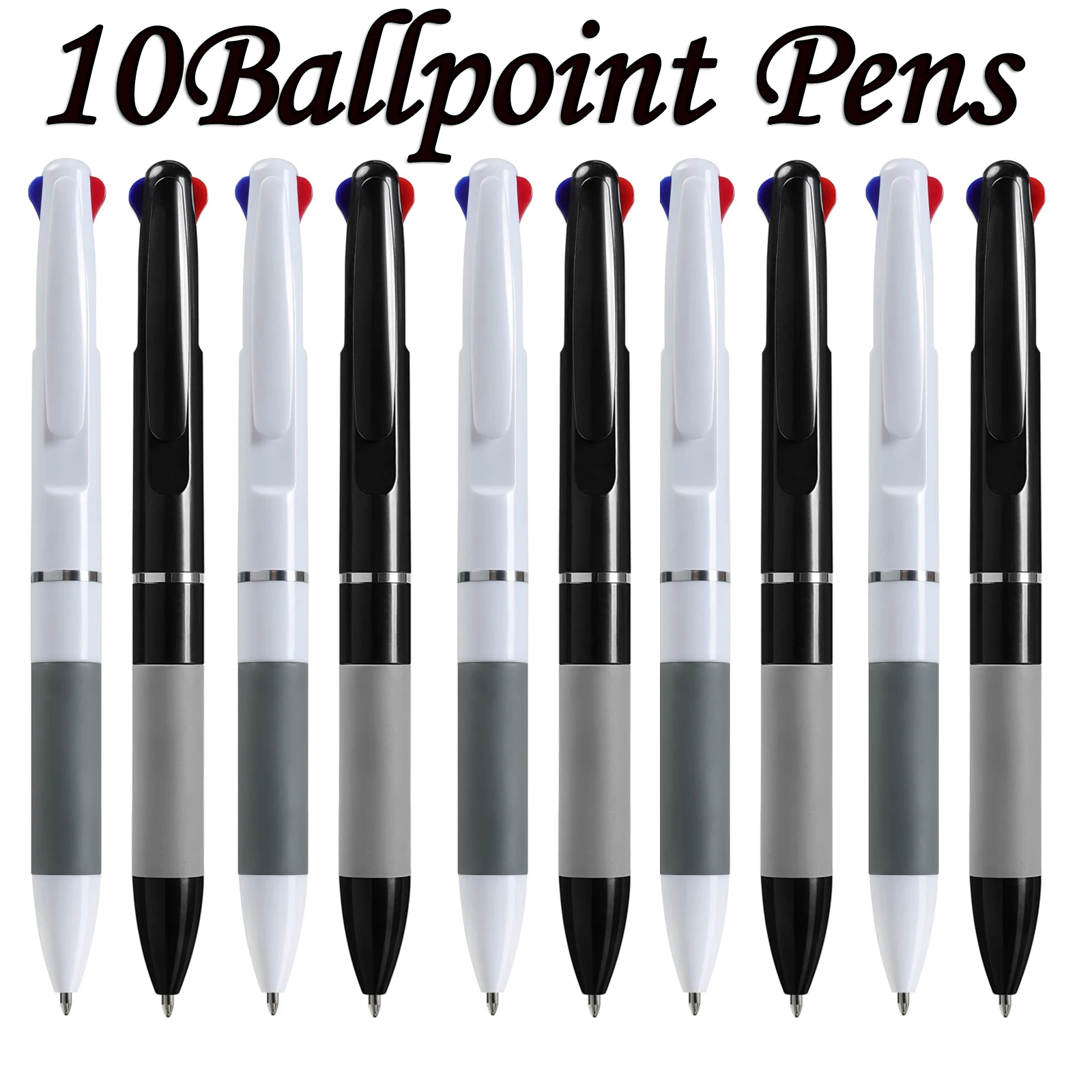 

10 Piece Ballpoint Pen Kawaii Silica 3 Colored Ink Black Blue Red Ball Pens for Writing Kids Students Gift Stationery