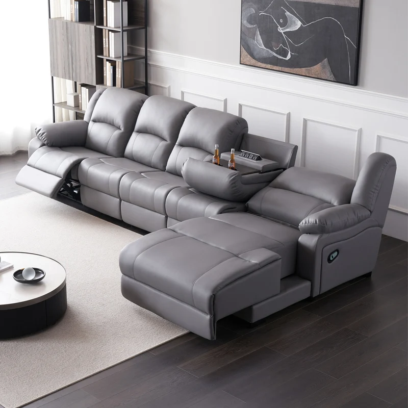 

Italian Style Electric Functional Sofa Head Layer Cowhide Corner Combination Modern Living Room Toffee Seat Electric Sofa