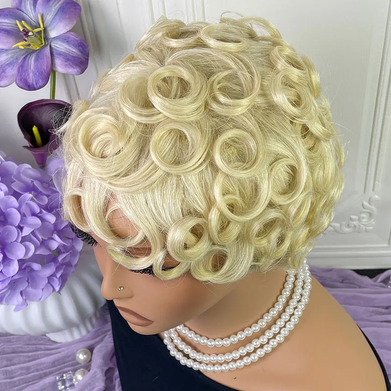 Cheap Pixie Cut Wigs Human Hair Short Curly Pixie Cut Wigs For Black Women Brazilian Full Machine Made Wig Pixie Curly 613 Color
