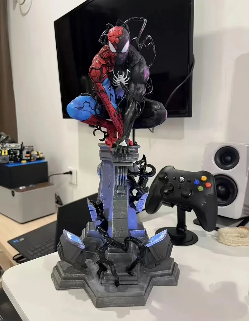 【Новинка】 Веном Паук 40 см Человек Аниме Персонаж База Светящиеся Статуи Человека-Паука Серия Детские Статуи Украшение Стола Подарок Для Мальчиков