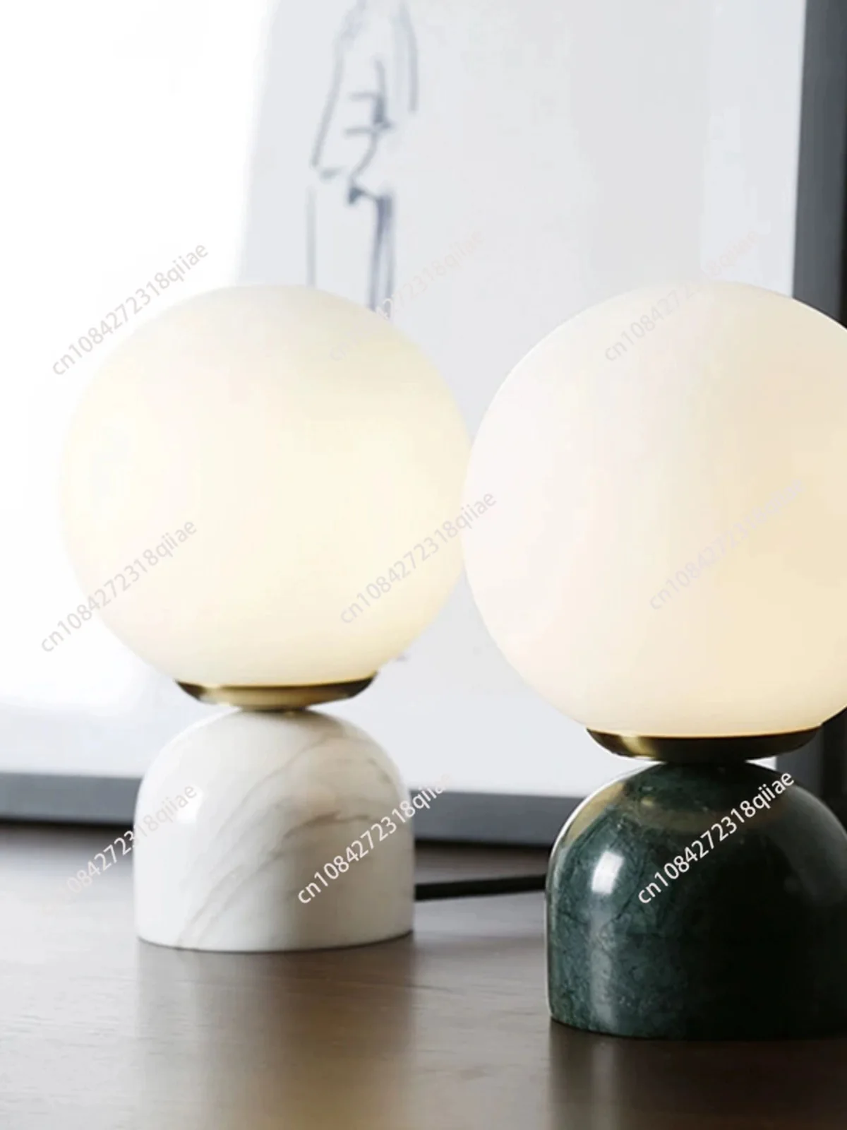 Nordic decorative home ornaments desktop table lamp creative moon lamp bedside marble night light dimmable