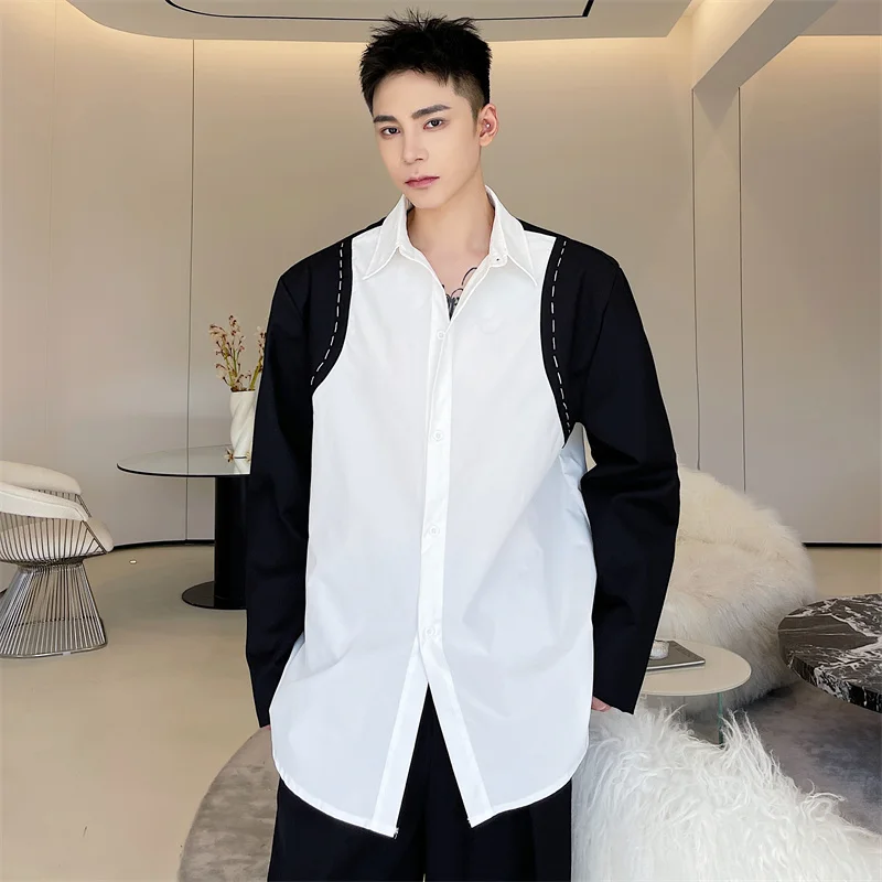 

Fashion Legible Casual Social Mens Dress Shirt Spring Splicing Long Sleeved Slim Fit Casual Formal Shirts Blouse Men Tops B126