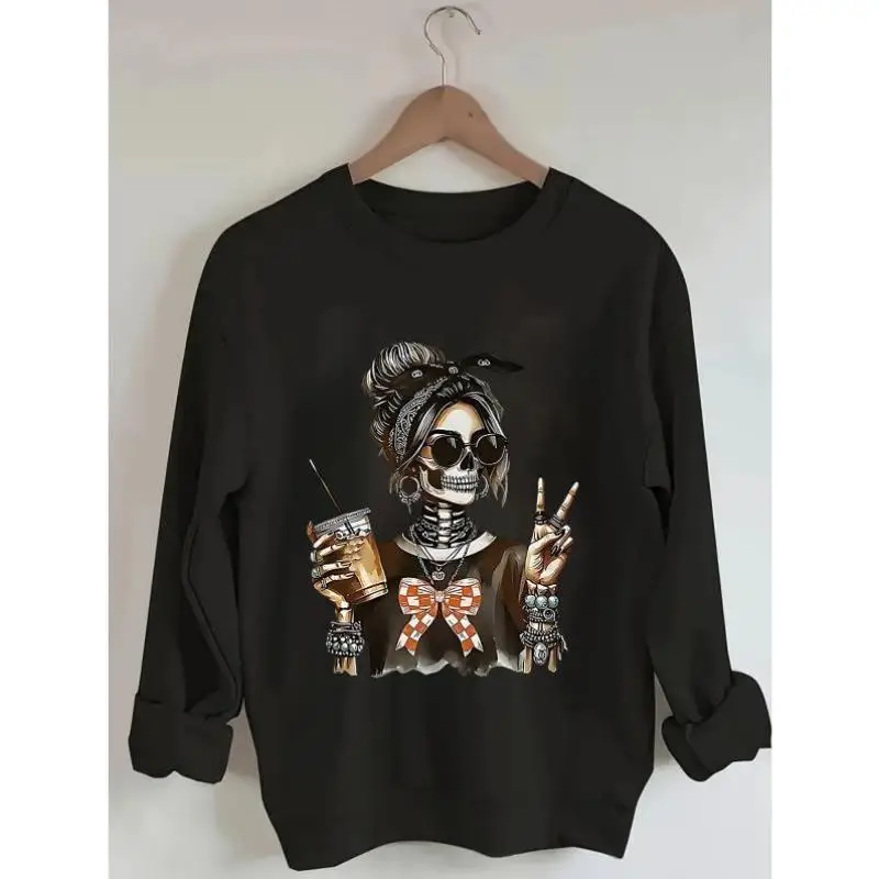 

een loween 2026 New Sle Skull Pattern Hoodie Sweatirt Men's Casual Sportswear Autumn Seven Sve Long Hoodie