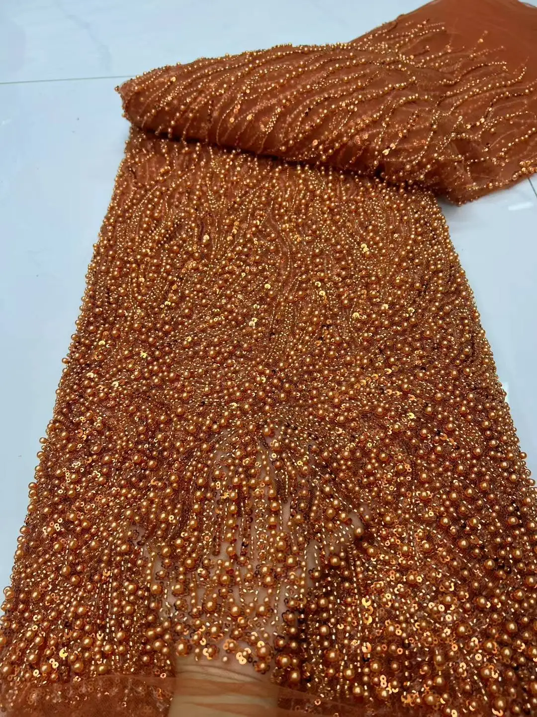 

African Beaded 2025 High Quality Nigerian Sequins With Pearl Lace French Tulle Lace Fabric For Party Dress Sewing