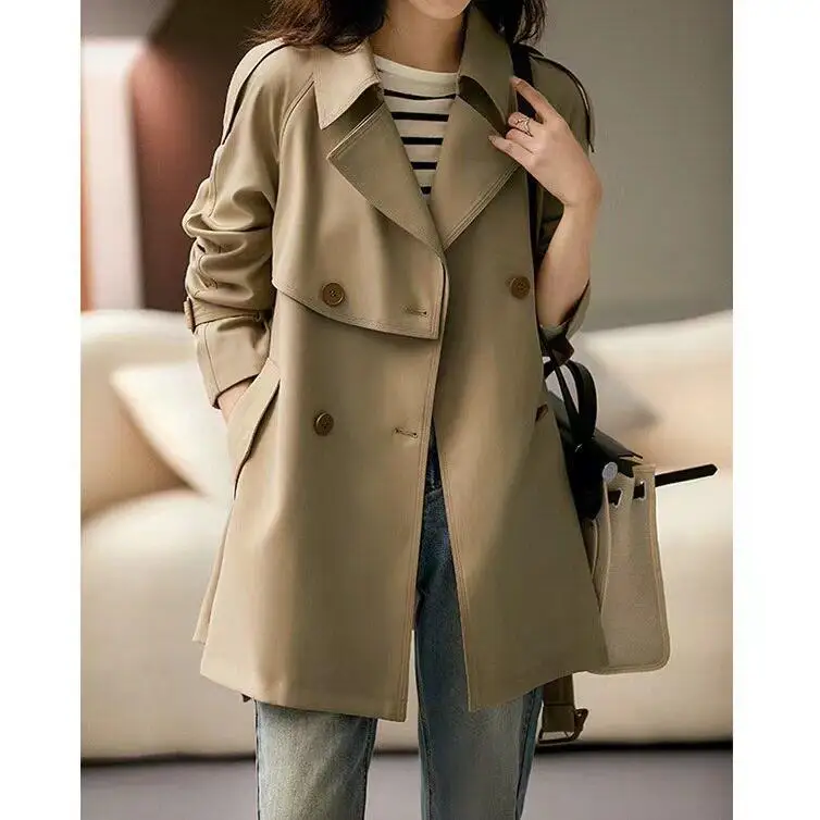 

Women's Mid-Length Spring Autumn Coat 2025 New Style Korean Version Windbreaker Jacket Polyester Fabric Slim Fit Design