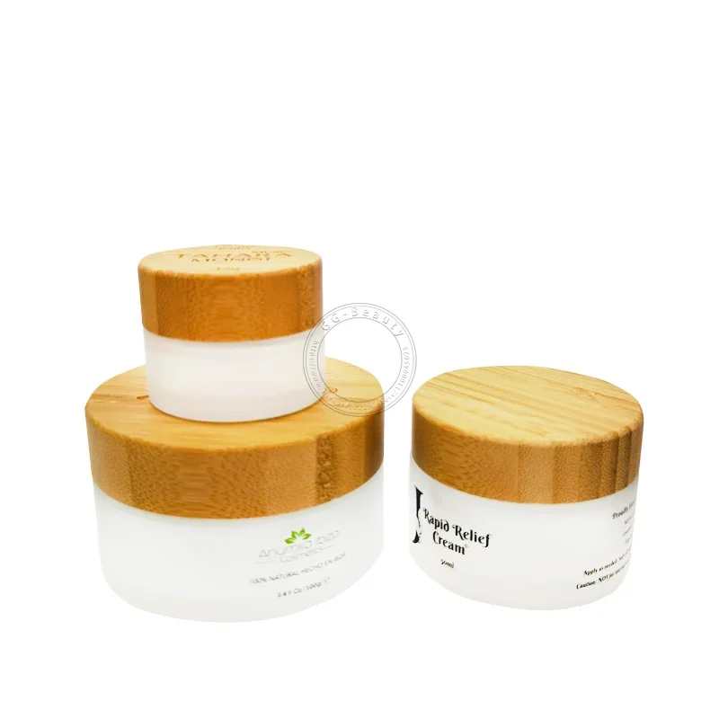 

Cosmetic Frosted Glass Cream Bottles with Wood Grain Bamboo Lids Empty Foundation Shampoo Cosmetics Jars Cans With Bamboo Lid