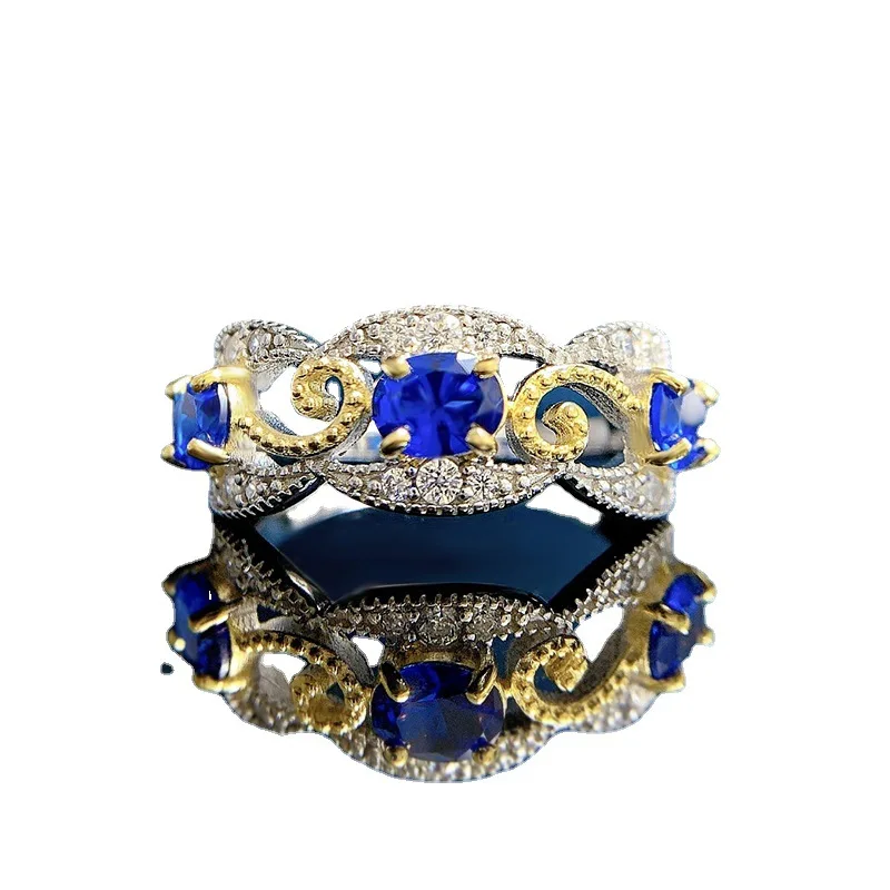 2023 New 925 Silver 4 * 5 Red Treasure Blue Treasure Color Separation Luxury Temperament Dove Egg Ring