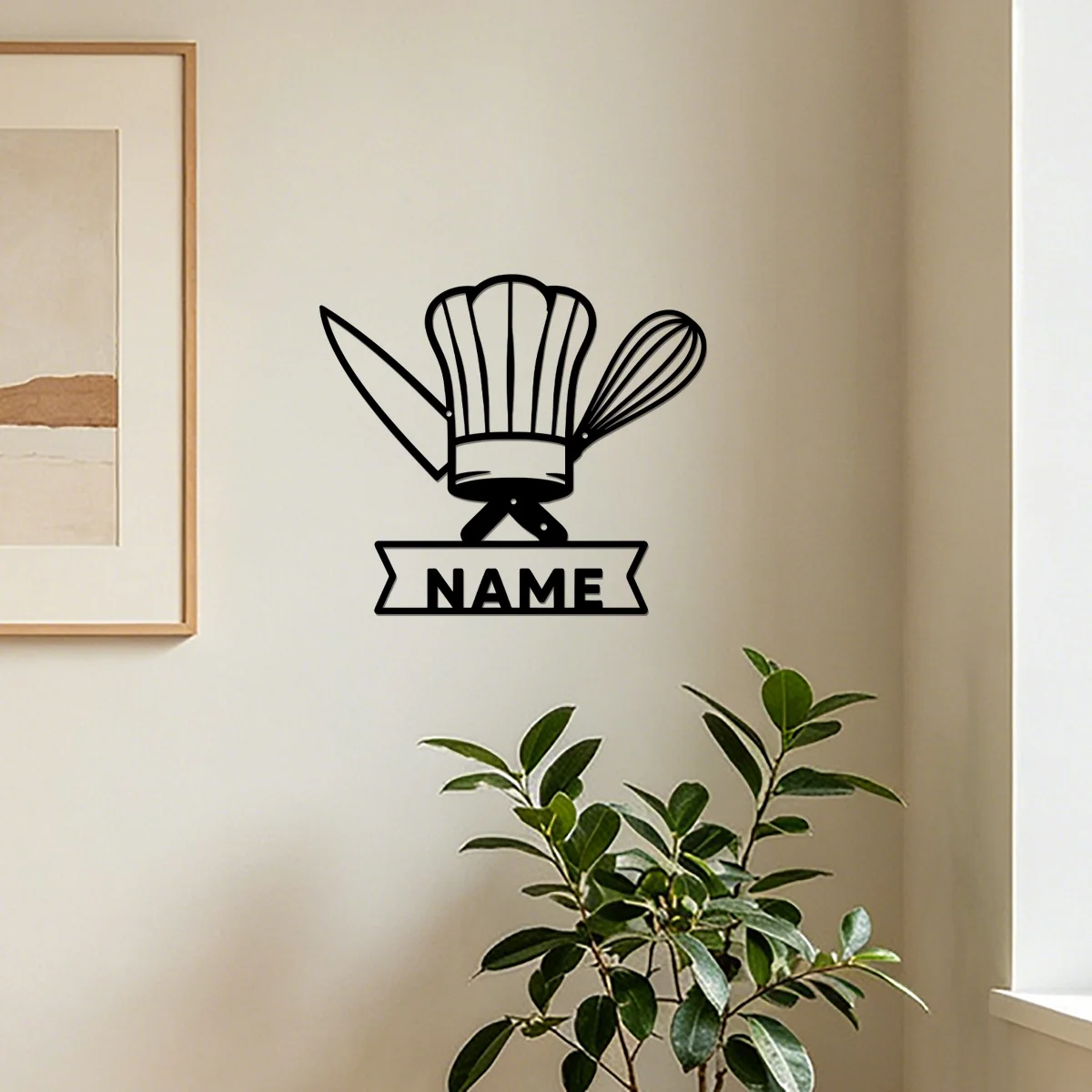 Custom Name Chef Hat Metal Wall Sign, Kitchen Knife Whisk Metal Wall Decor, Vintage Metal Plaque for Kitchen Cafe Decoration