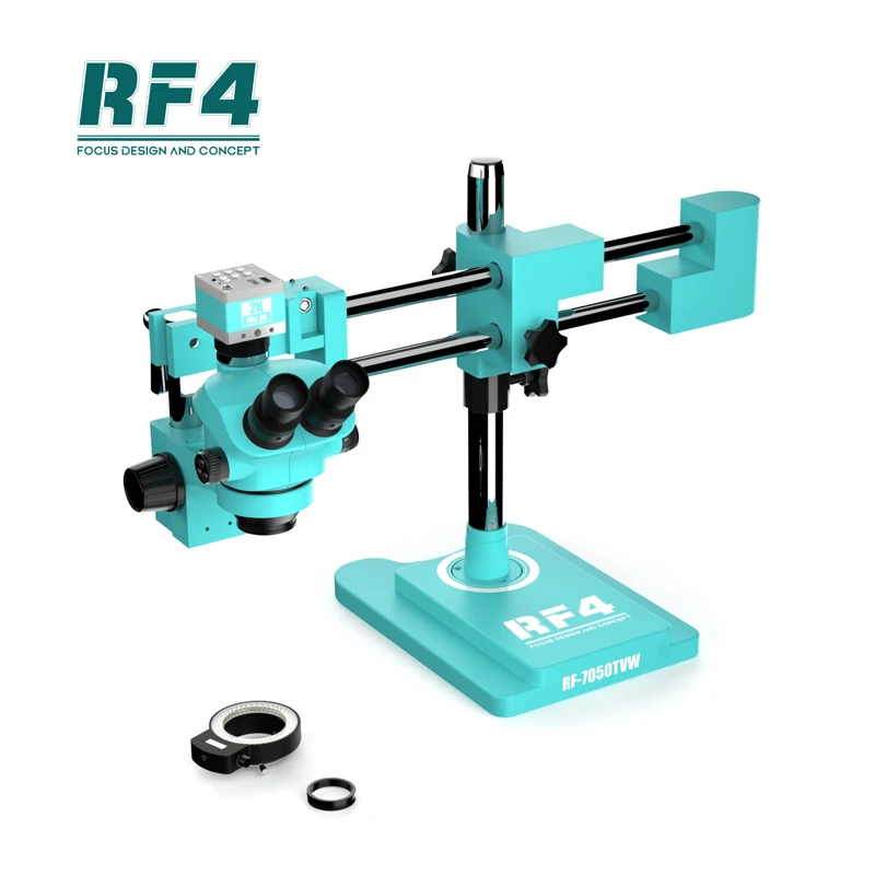 RF4 RF7050TVW-2KC2 Trinocular Microscope Double Arm Support Adjustable Eyepieces 7-50X Continuous Zoom 2KC2 Camera Phone Repair