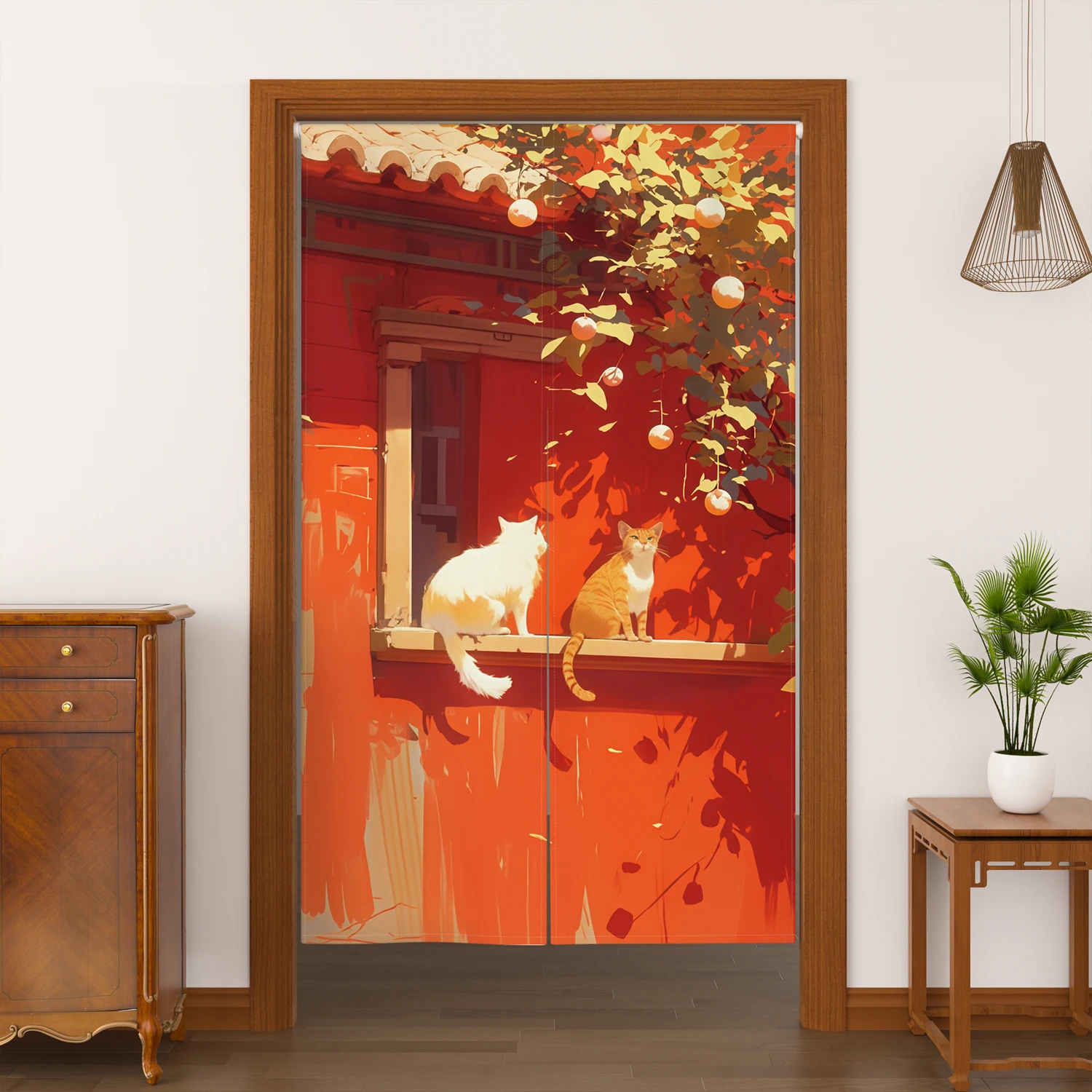 Chinese Style Noren Door Curtains Cute Cat Floral Linen Doorway Curtain Entryway Partition Restaurant Kitchen Split Half curtain