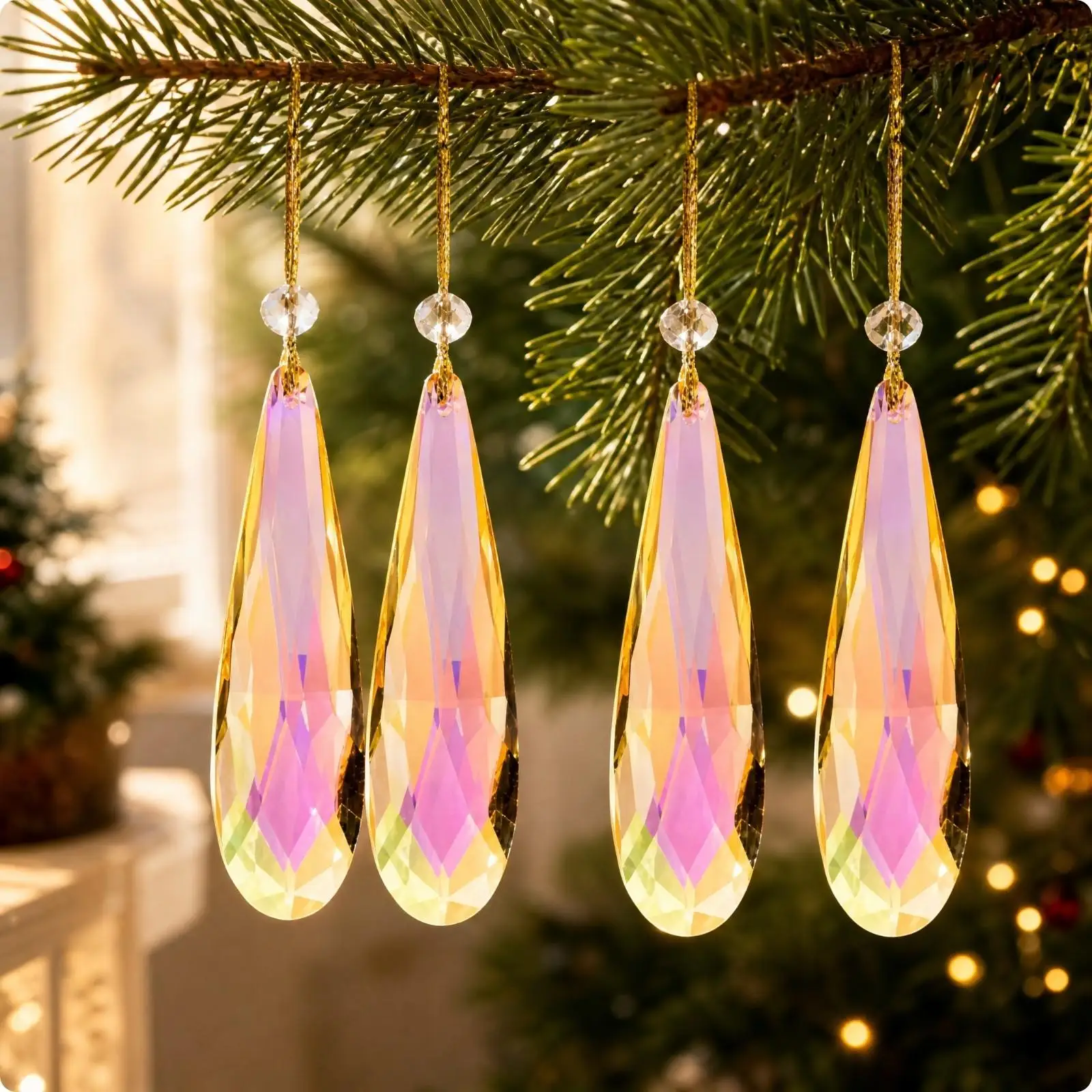 Rainbow Crystal Sun Catcher Teardrop Glass Pendant Window Charm Faceted Hanging Decor for Shelf Mirror Car Mirror Gift Idea